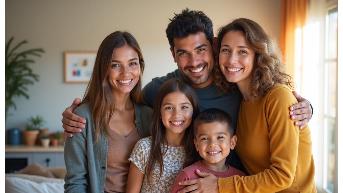 Familia chilena feliz recibiendo apoyo y orientación
